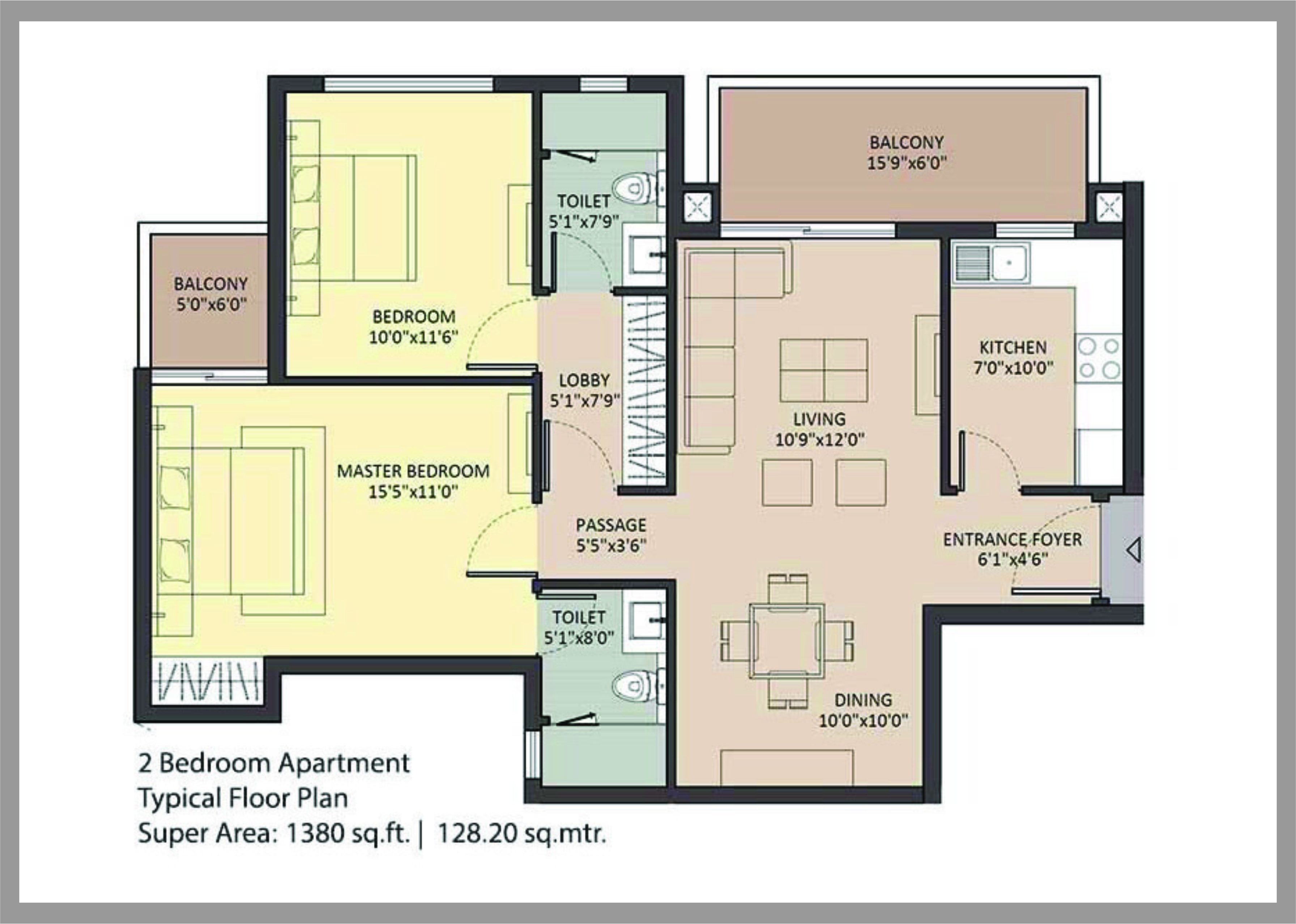 3bhk 1860 sq area of Ambience Creacions