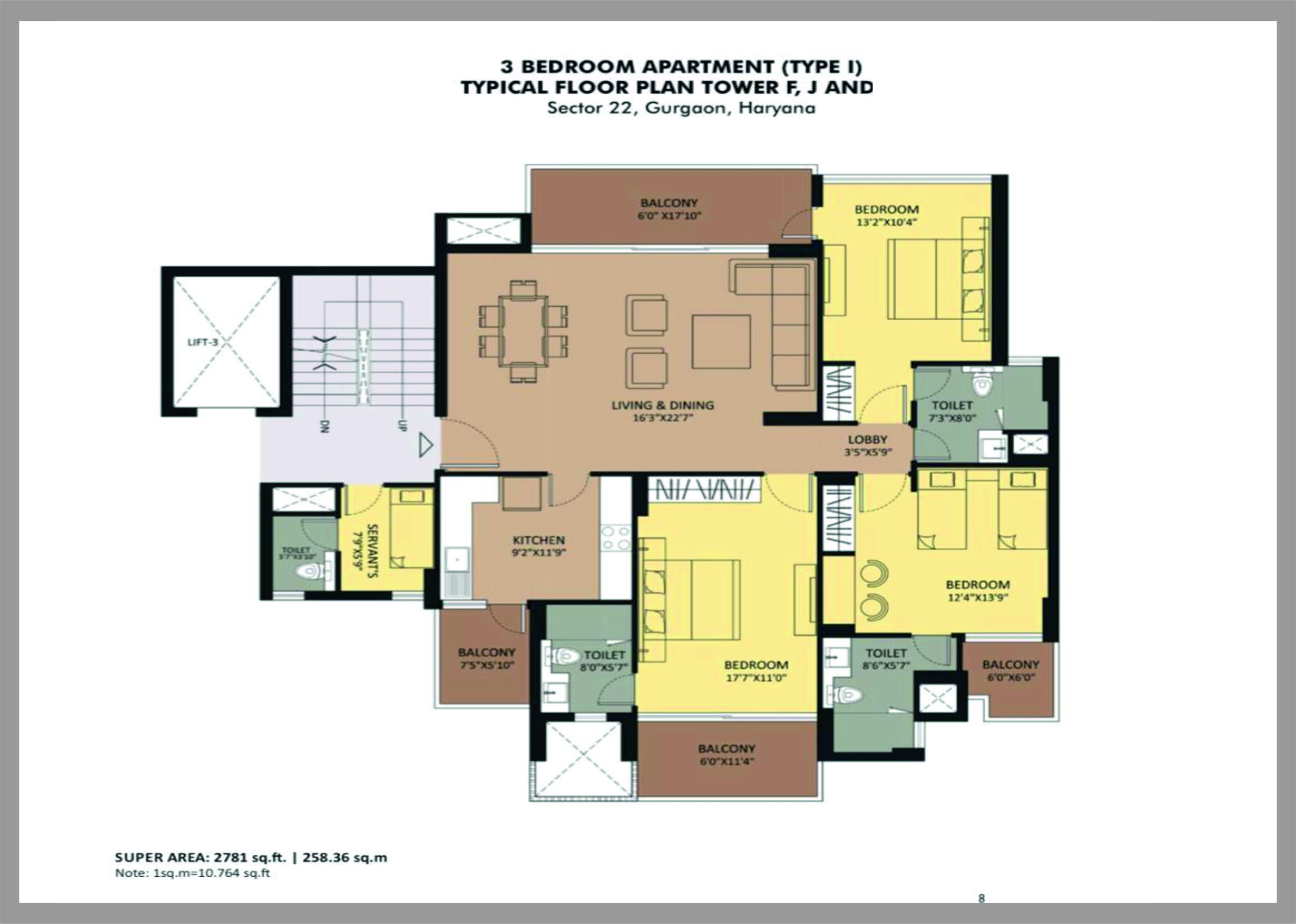3bhk 3090 sq area of Ambience Creacions