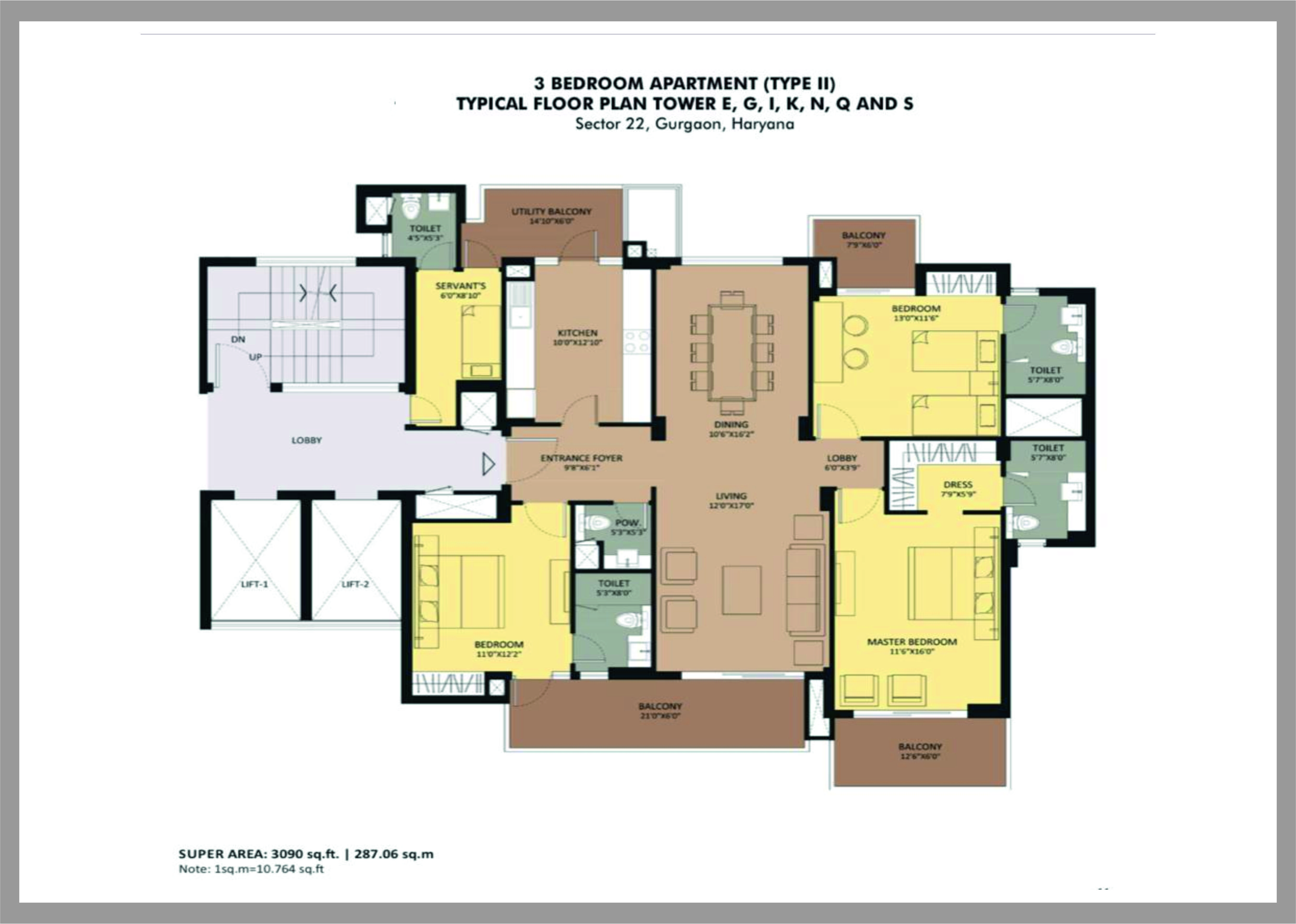 3bhk 3975 sq area of Ambience Creacions