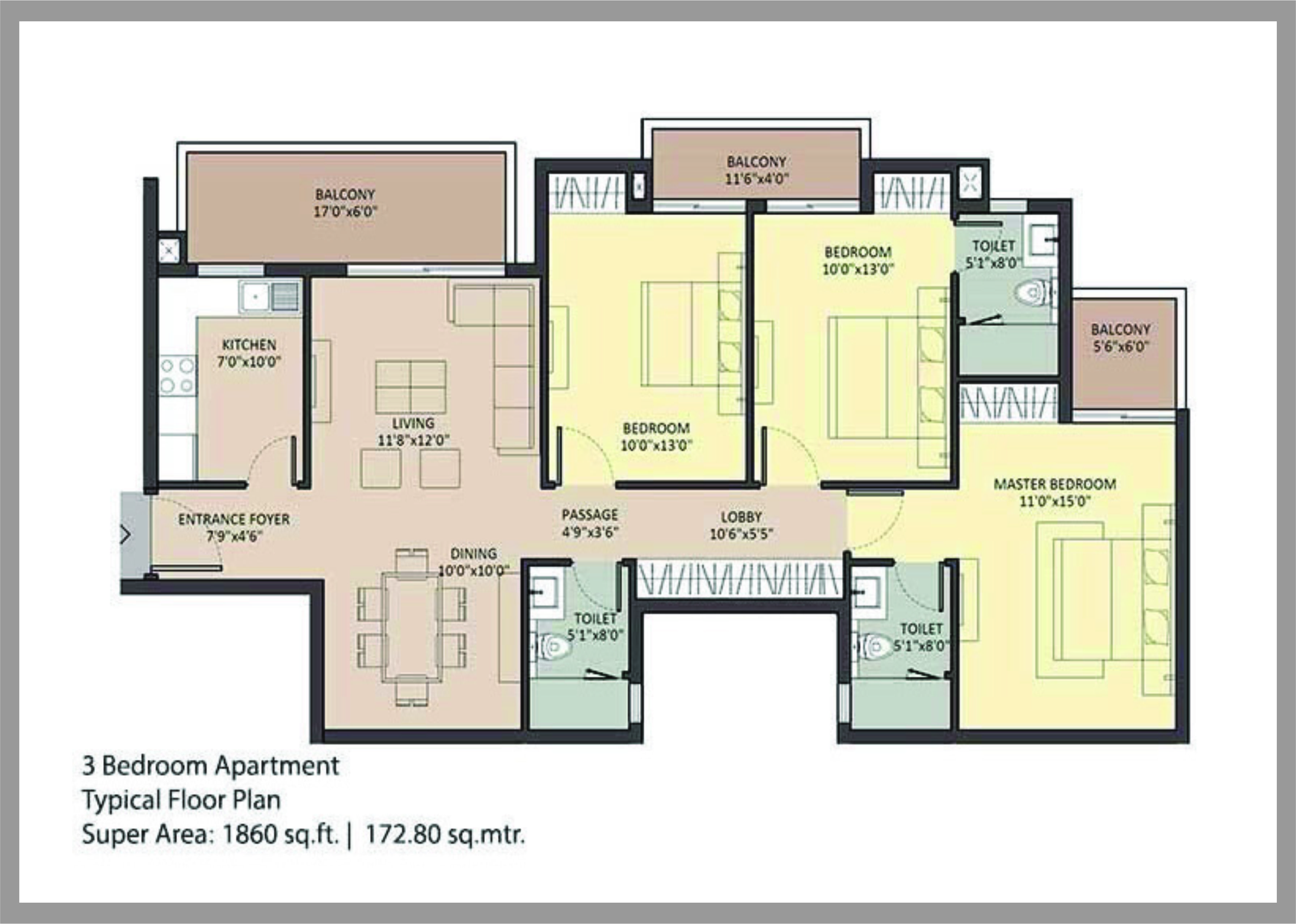 3bhk 3975 sq area of Ambience Creacions