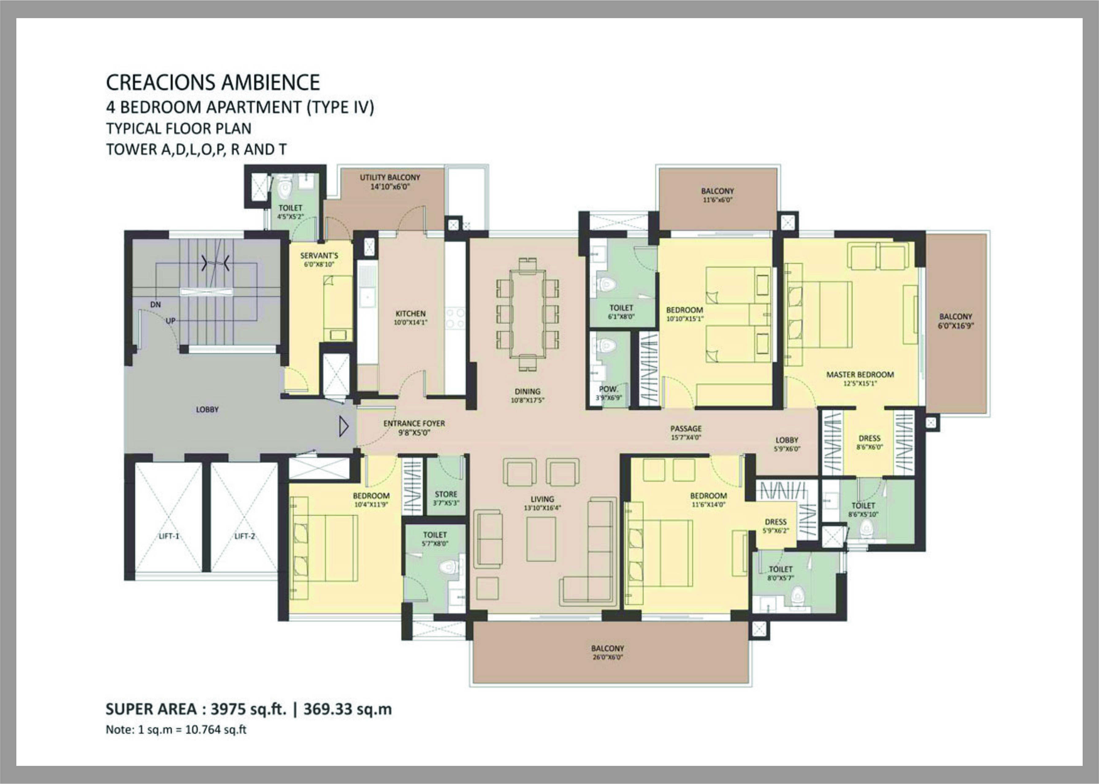 3bhk 3975 sq area of Ambience Creacions