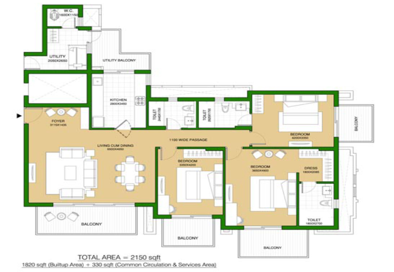 Ats Marigold Floor Plan - 3 BHK+SQ