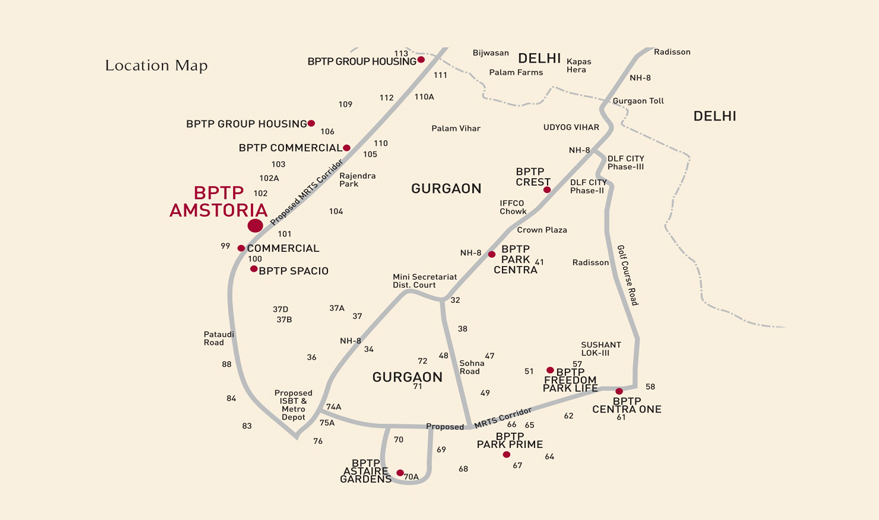 BPTP Eden Estate Amstoria Plots  Location Map