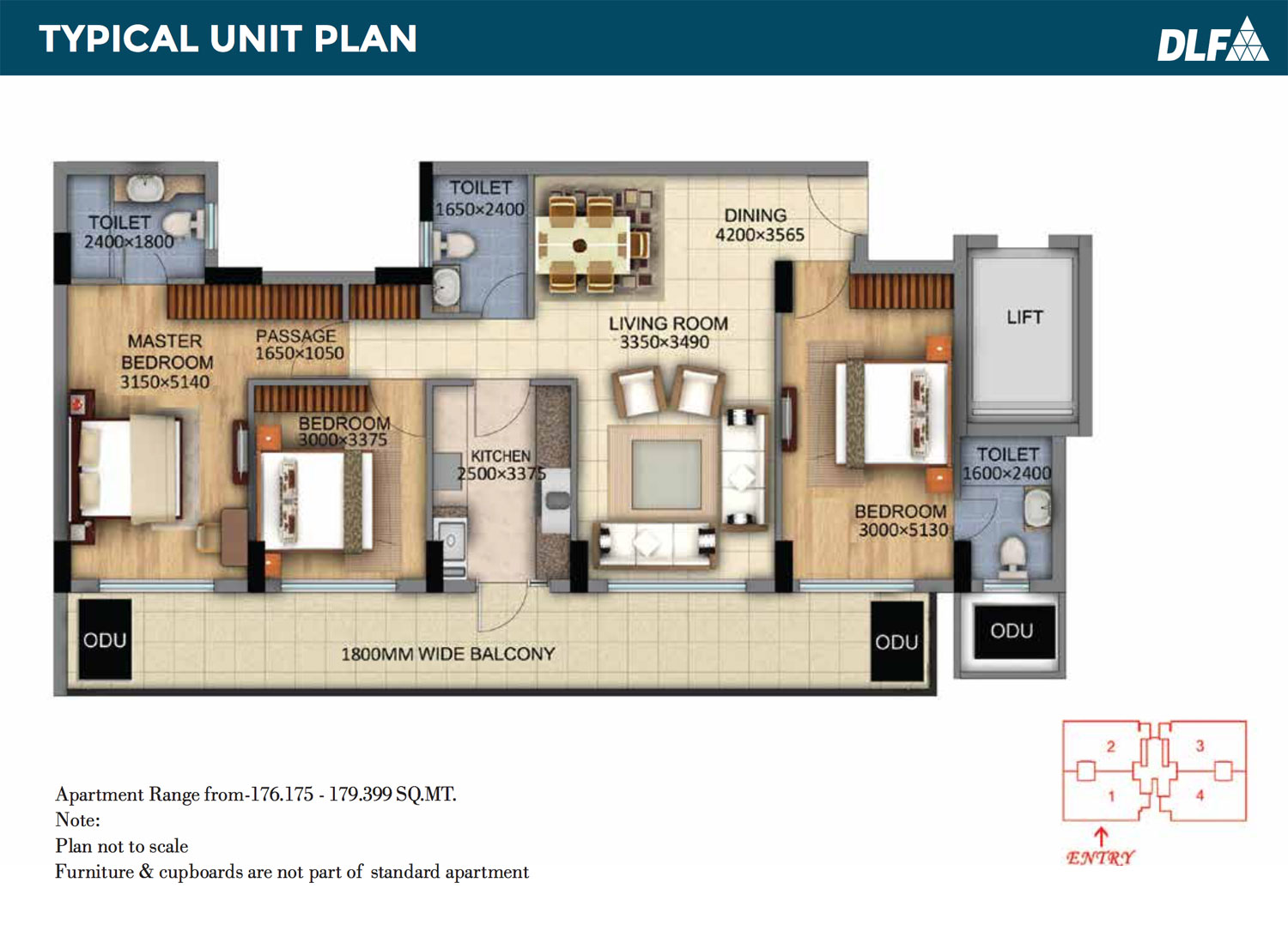Dlf Skycourt Floor Plan 3 BHK 2100 SQFT