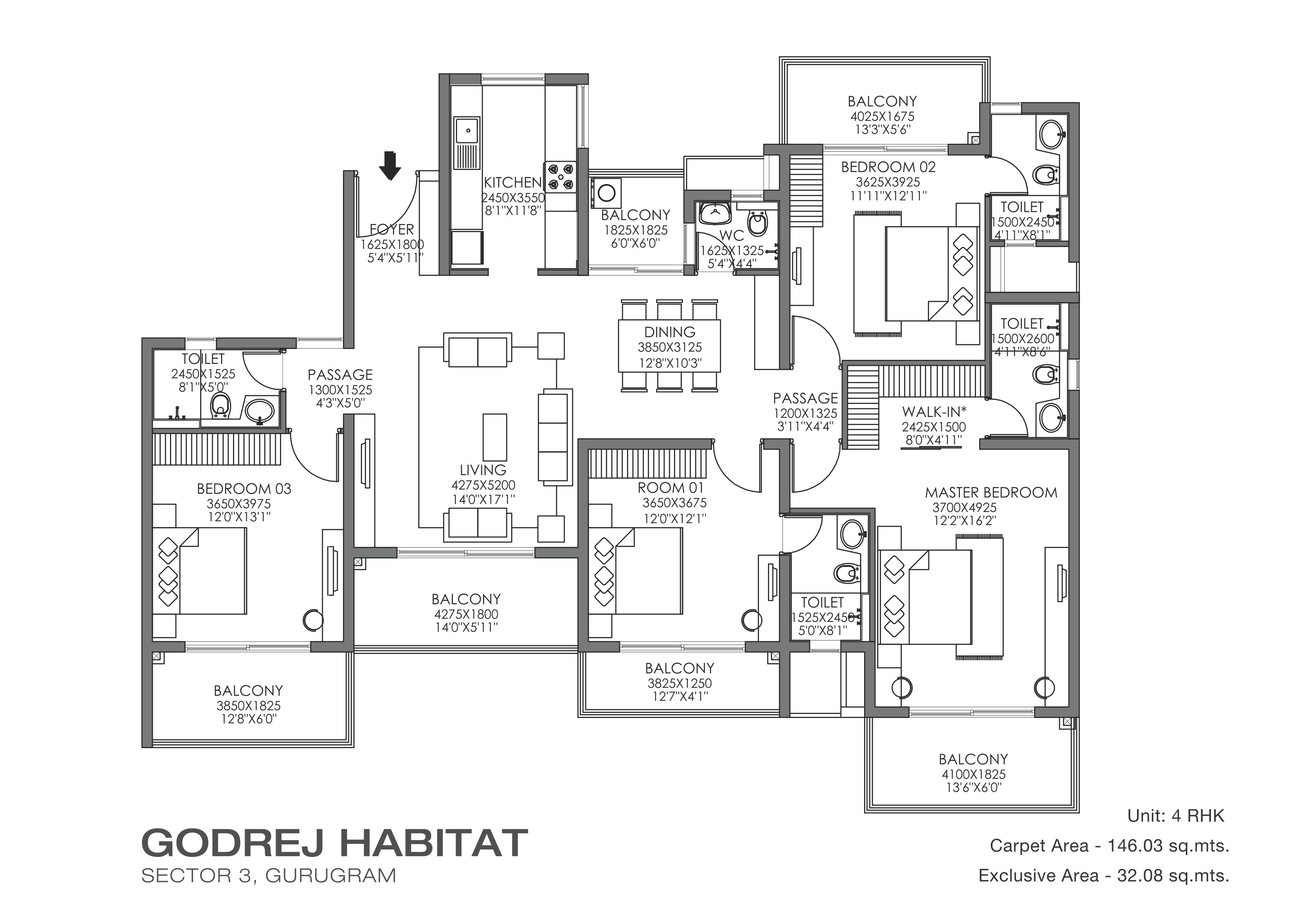 godrej habitat 4 BHK floor plan
