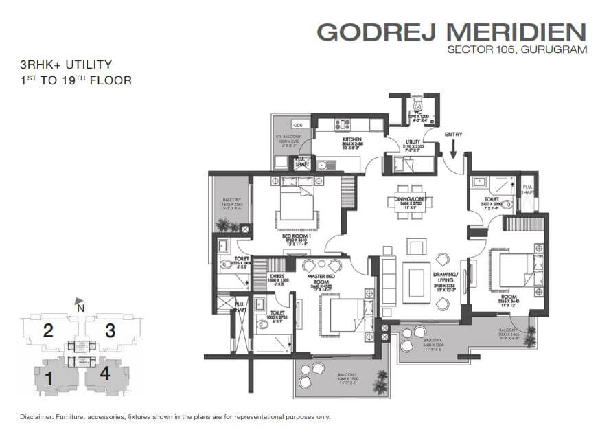 Godrej Meridien 3RHK+ Utility