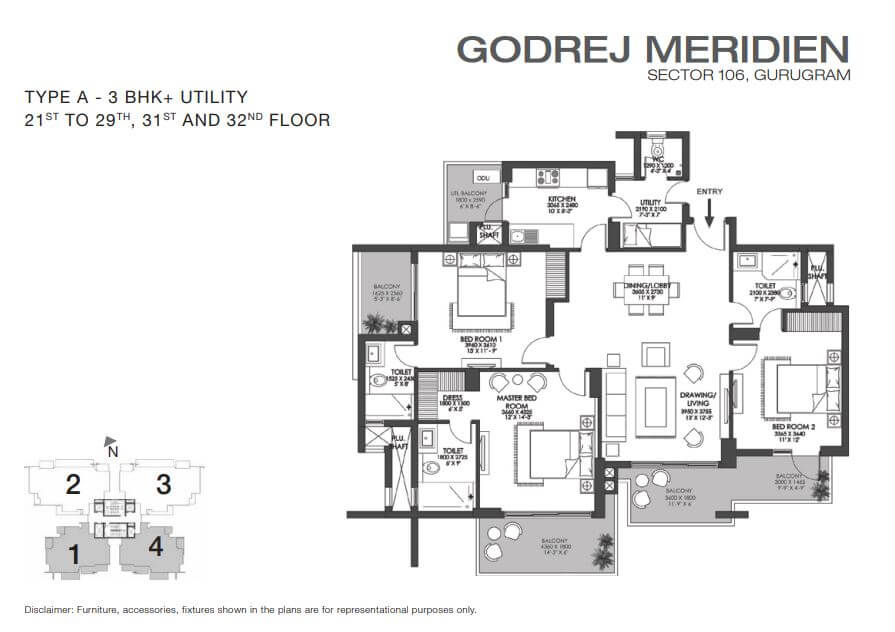 Godrej Meridien TYPE A- 3BHK+Utility