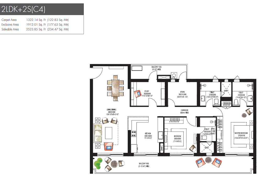 Krisumi Waterfall Residences Floor Plan - 2LDK(A3)

