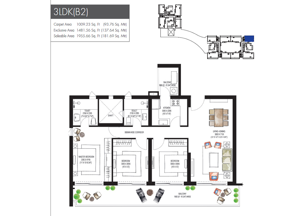 Krisumi Waterfall Residences Floor Plan 6- 3LDK+S(B4)
