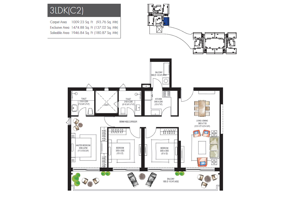 Krisumi Waterfall Residences Floor Plan 8- 3LDK+S(C4)

