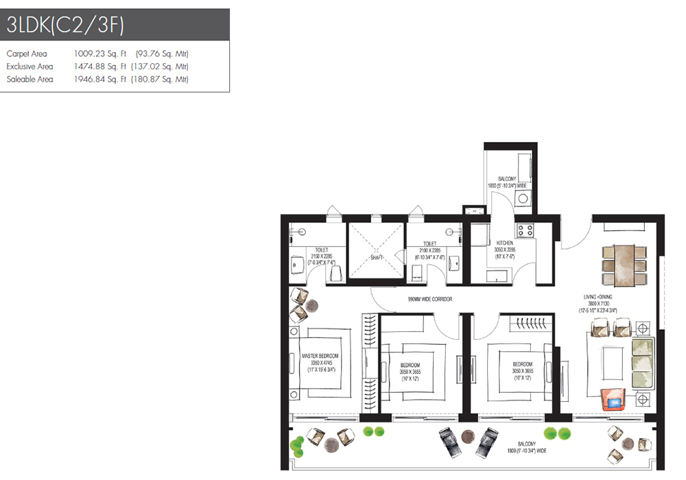 Krisumi Waterfall Residences Floor Plan 9- 3LDK(A2)
