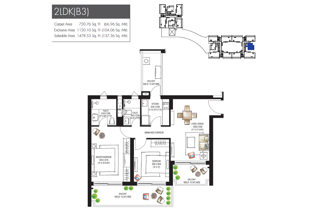 Krisumi Waterfall Residences Floor Plan - 2LDK(C3)
