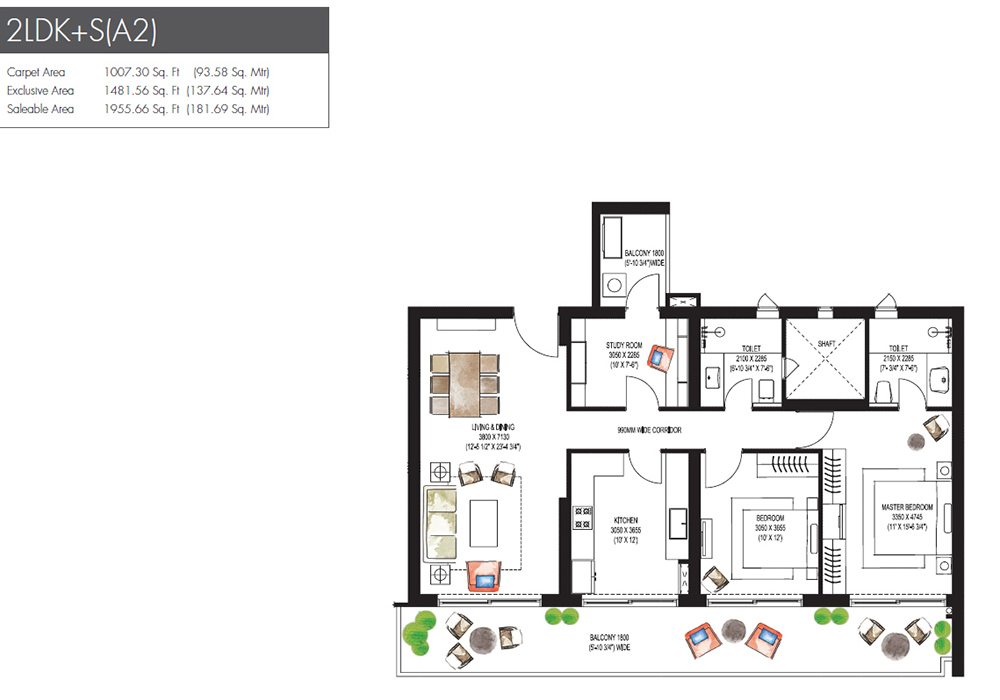 Krisumi Waterfall Residences Floor Plan 2- 2LDK+2S(C4)
