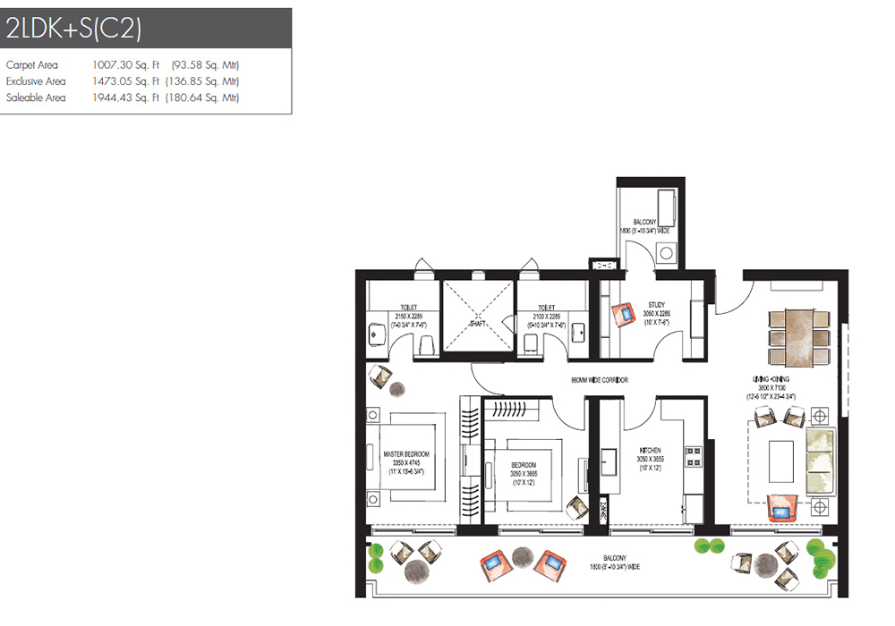 Krisumi Waterfall Residences Floor Plan 3- 3LDK+S(A1)
