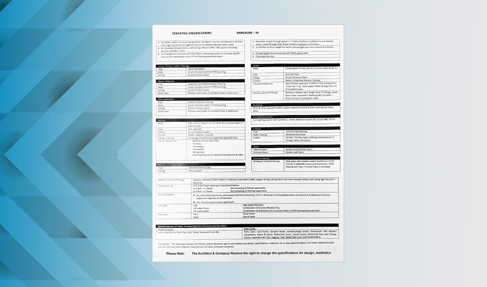 Spaze Kalistaa Specifications